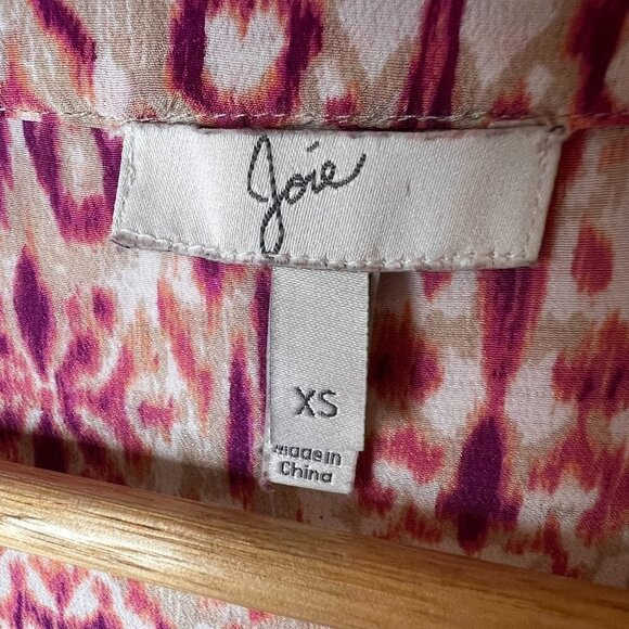 Joie Blouse Womens Size XS Pink Purple 100% Silk Bohemian Abstract Design V Neck - Picture 2 of 12